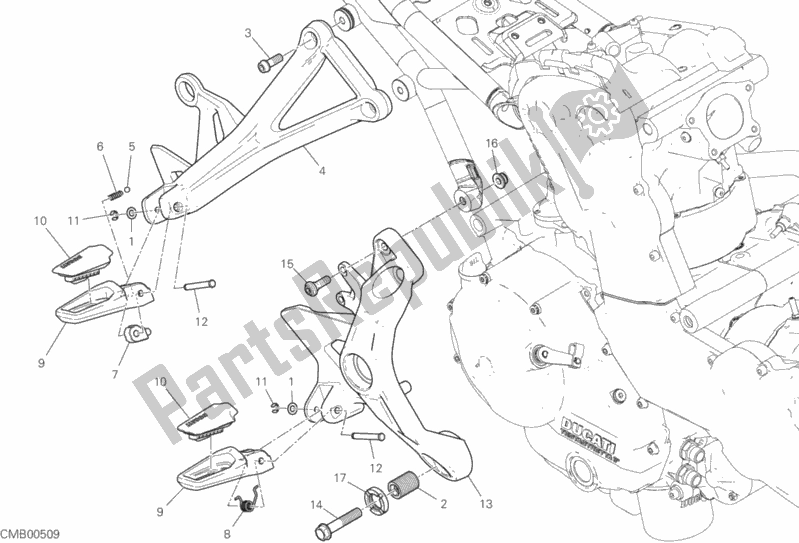 Toutes les pièces pour le Repose-pieds Droit du Ducati Monster 821 Stealth Thailand 2019